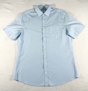 Charles Tyrwhitt Slim Fit Non-Iron Short Sleeve Shirt Light Blue Size 17.5